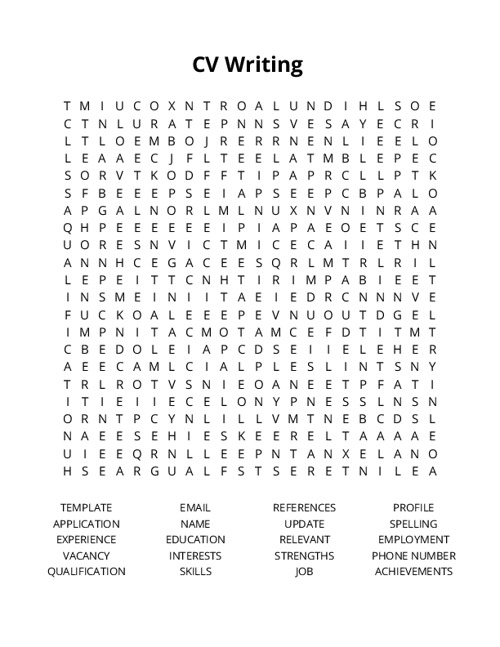 CV Writing Crossword Puzzle