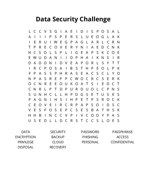 Data Security Challenge  Word Search Puzzle