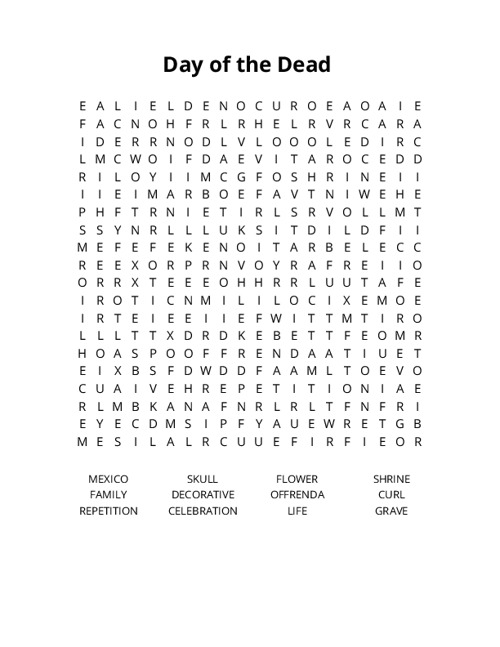 Day of the Dead Word Search Puzzle