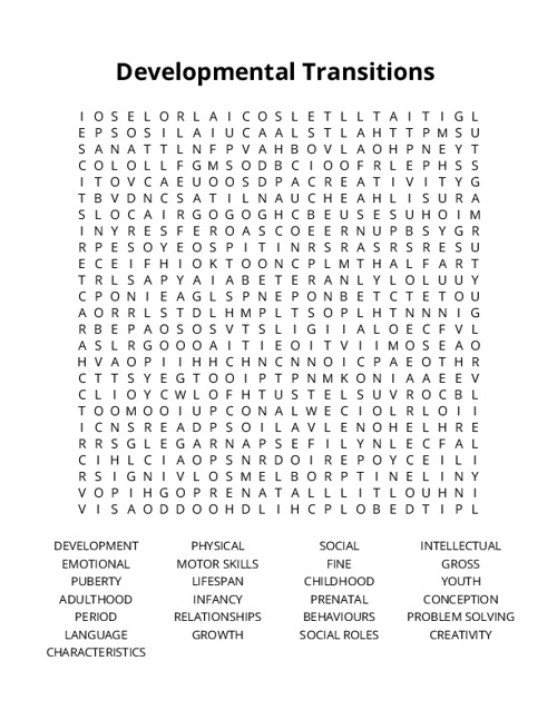 Developmental Transitions Crossword Puzzle