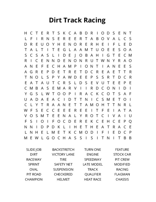 Dirt Track Racing Crossword Puzzle