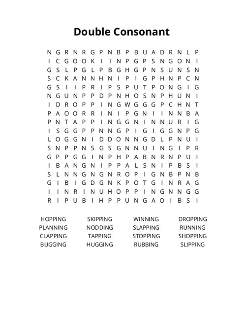 Double Consonant Crossword Puzzle