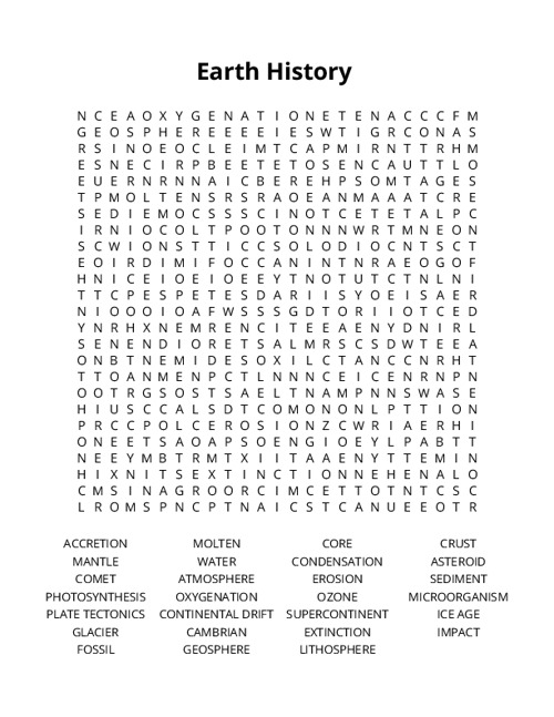 Earth History  Word Search Puzzle