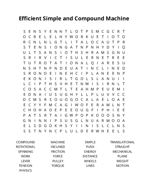 Efficient Simple and Compound Machine Crossword Puzzle