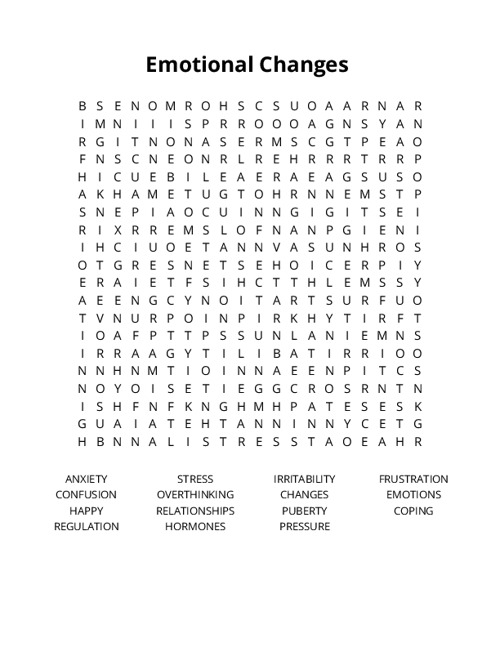 Emotional Changes Word Search Puzzle