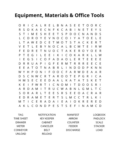 Equipment, Materials & Office Tools Crossword Puzzle