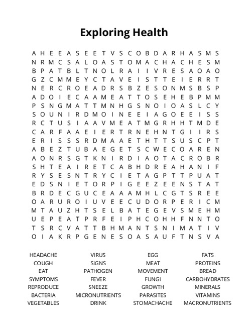 Exploring Health Crossword Puzzle