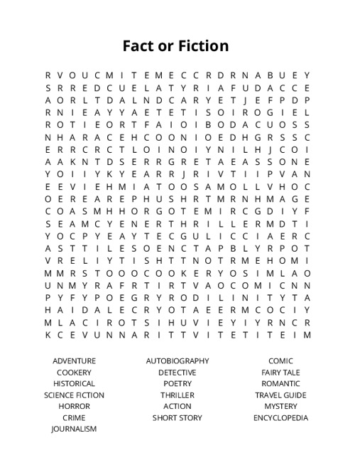 Fact or Fiction Word Search Puzzle