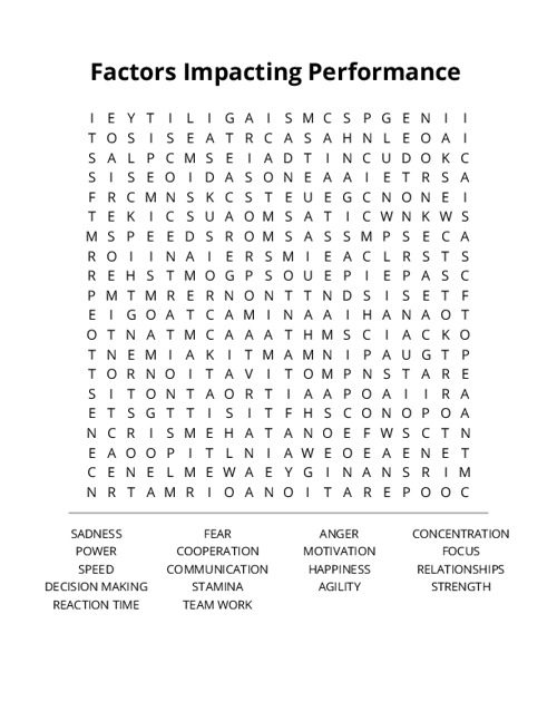 Factors Impacting Performance Crossword Puzzle