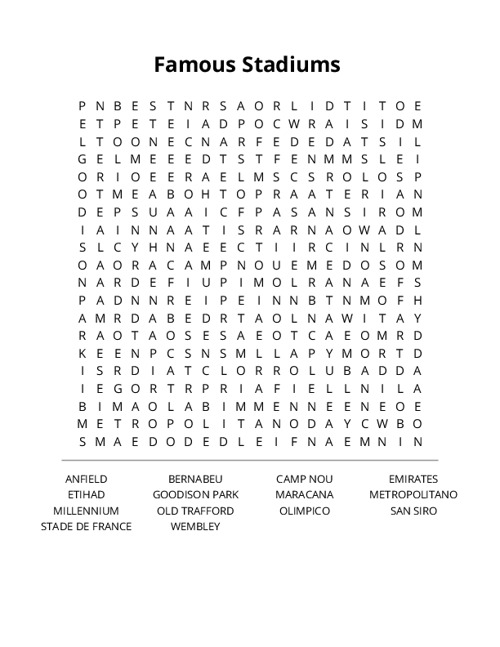 Famous Stadiums Crossword Puzzle