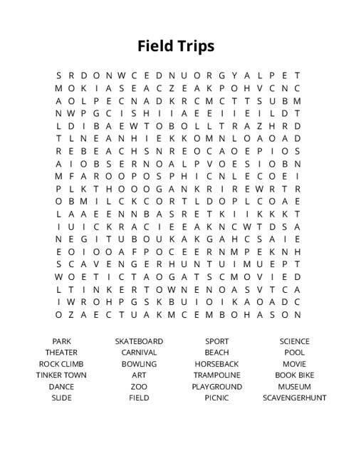 Field Trips Crossword Puzzle