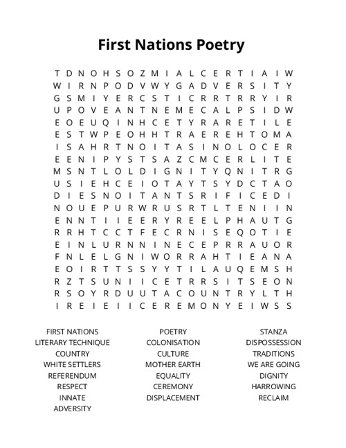 First Nations Poetry Crossword Puzzle