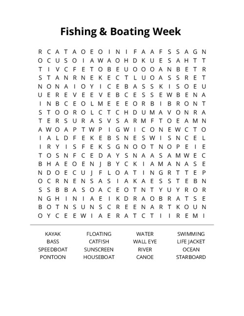 Fishing & Boating Week Crossword Puzzle