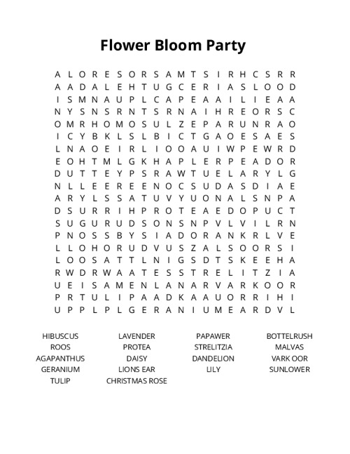 Flower Bloom Party Crossword Puzzle