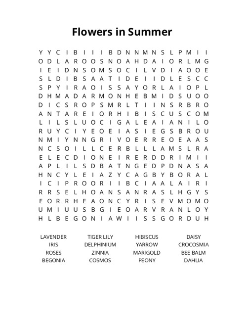 Flowers in Summer Crossword Puzzle