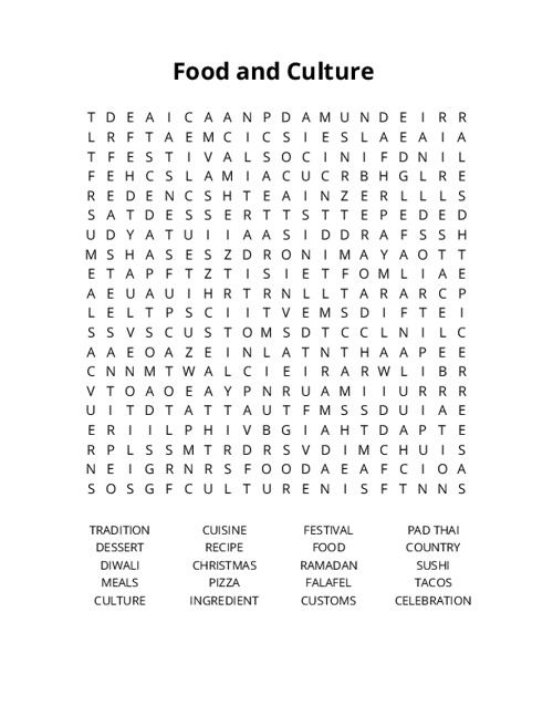 Food and Culture Crossword Puzzle