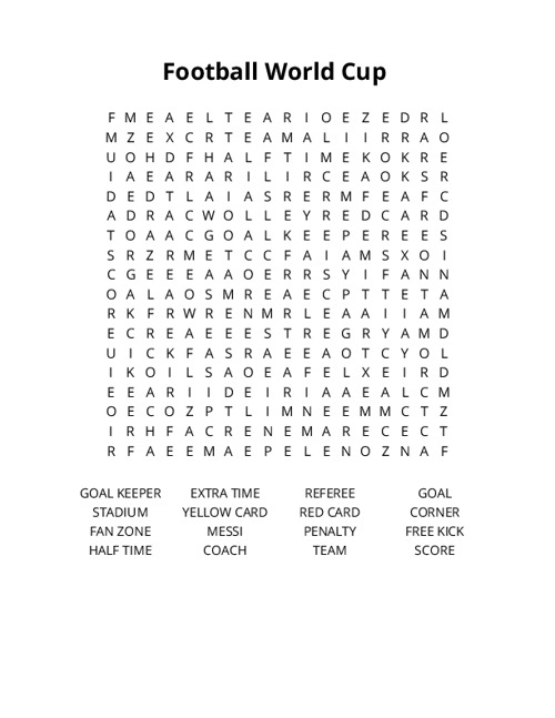 Football World Cup Crossword Puzzle