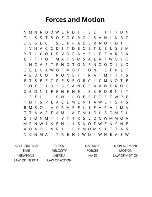 Forces and Motion Crossword Puzzle