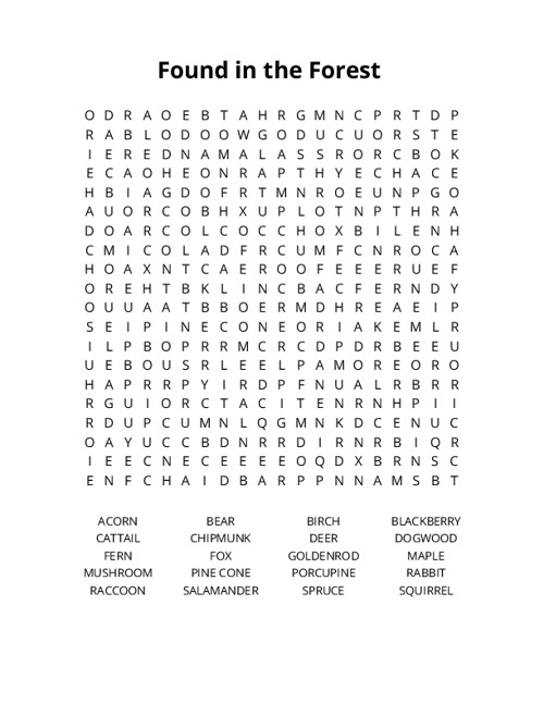 Found in the Forest Crossword Puzzle