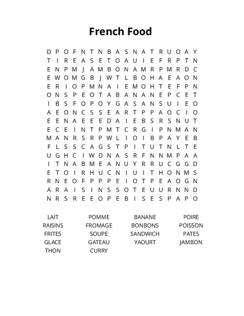 French Food Crossword Puzzle