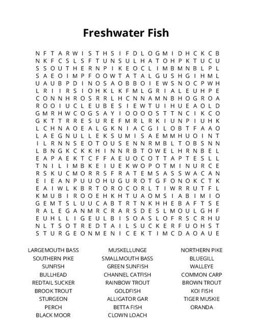Freshwater Fish Crossword Puzzle