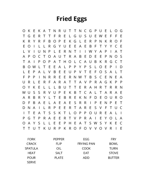 Fried Eggs Crossword Puzzle