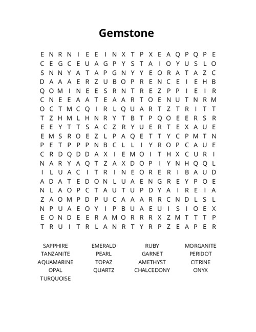 Gemstone Crossword Puzzle