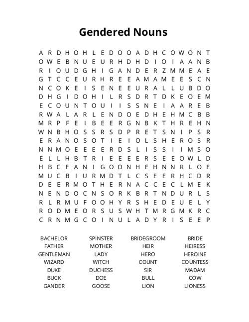 Gendered Nouns Crossword Puzzle