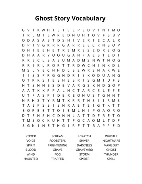 Ghost Story Vocabulary Word Search Puzzle