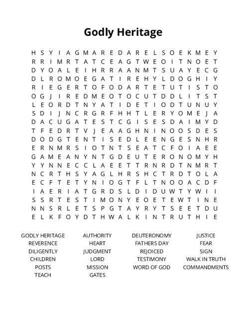 Godly Heritage Crossword Puzzle