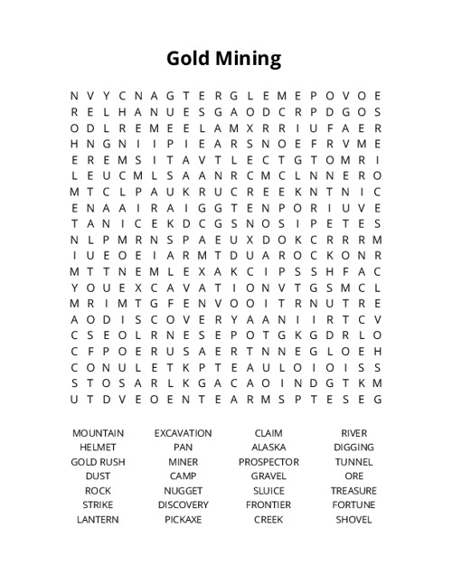 Gold Mining Crossword Puzzle