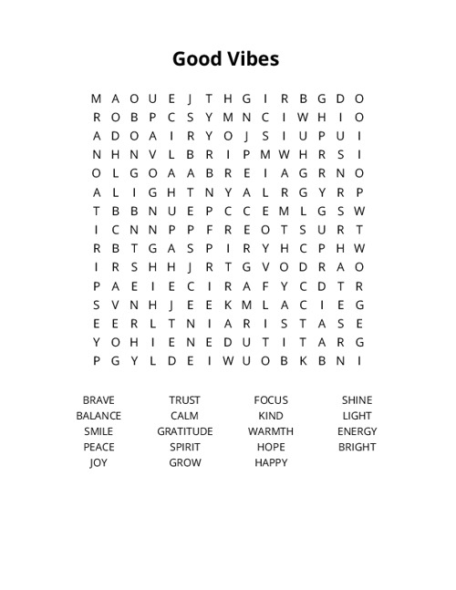 Good Vibes Crossword Puzzle