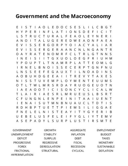 Government and the Macroeconomy Crossword Puzzle