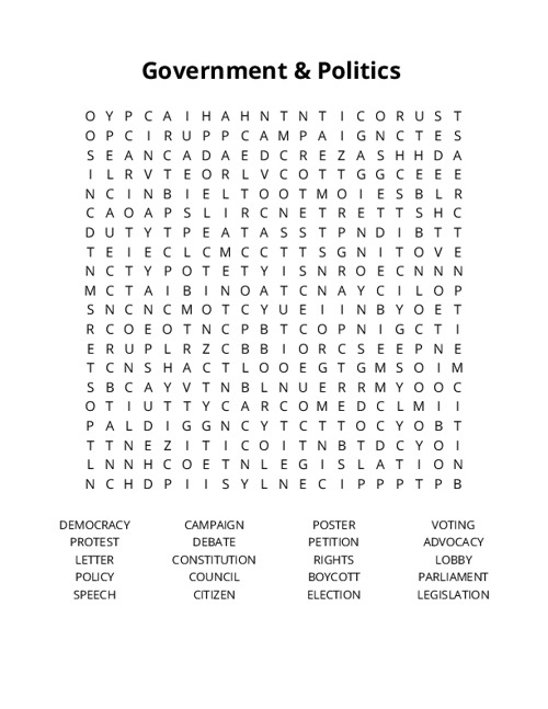 Government & Politics Crossword Puzzle