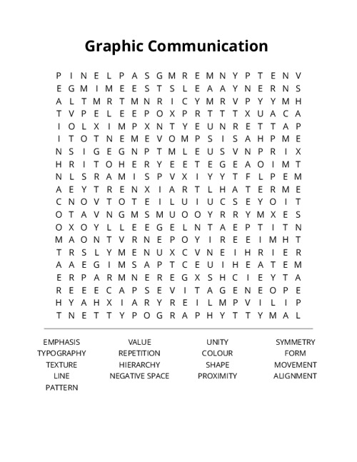 Graphic Communication  Word Search Puzzle