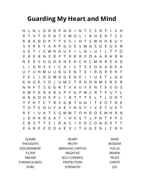Guarding My Heart and Mind Crossword Puzzle