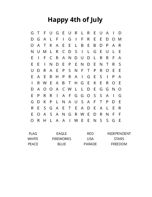 Happy 4th of July Crossword Puzzle