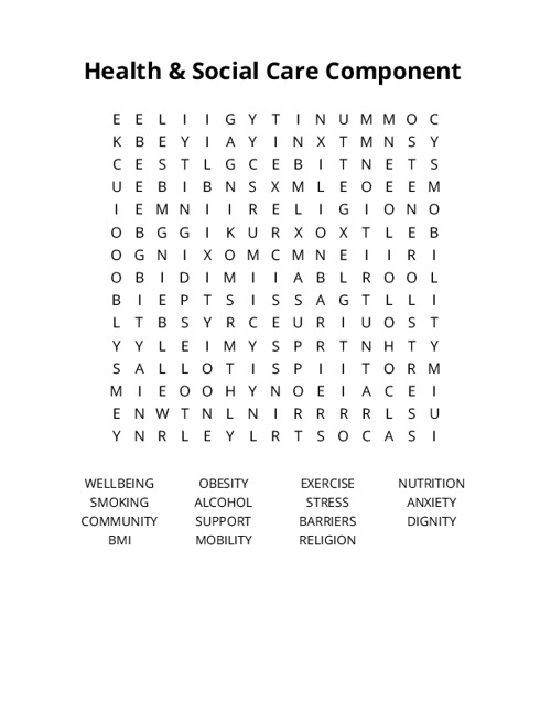 Health & Social Care Component Word Search Puzzle
