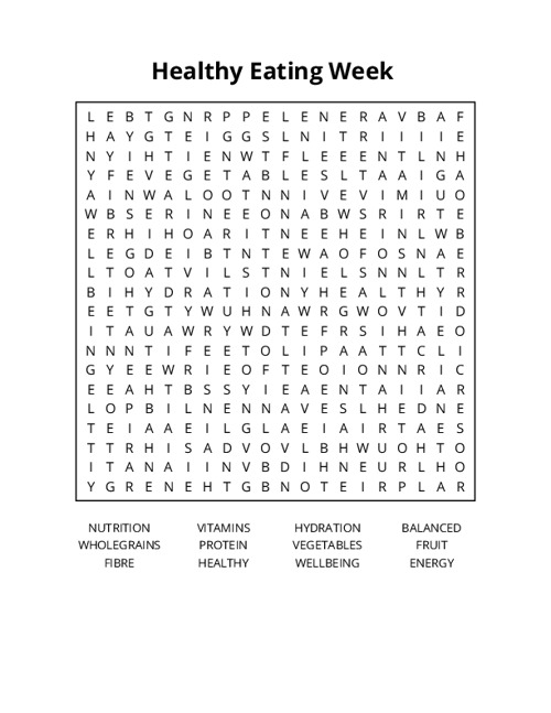 Healthy Eating Week Crossword Puzzle
