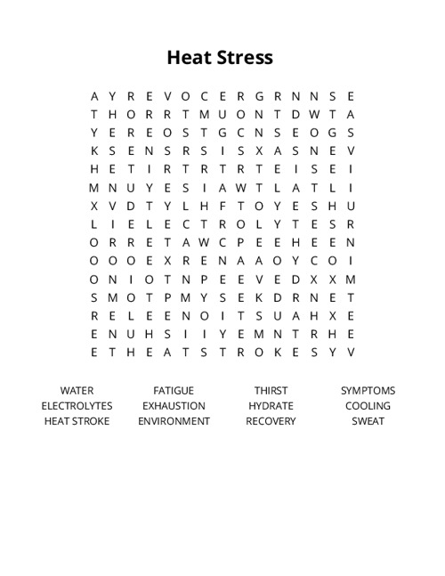 Heat Stress Crossword Puzzle