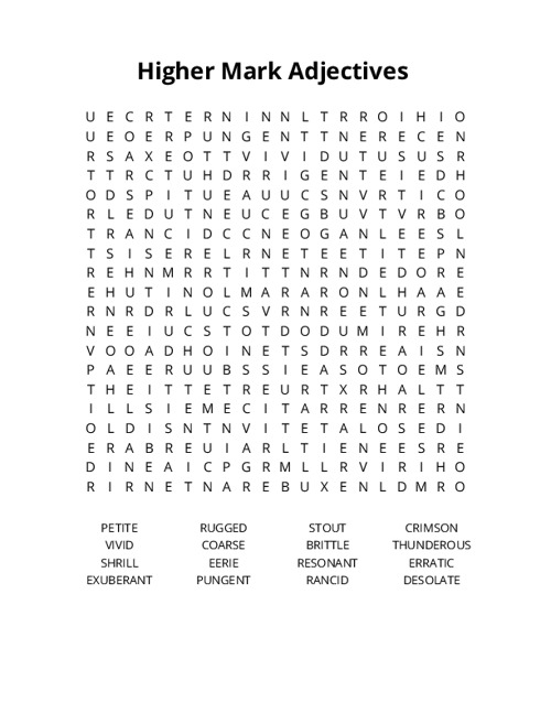 Higher Mark Adjectives Crossword Puzzle