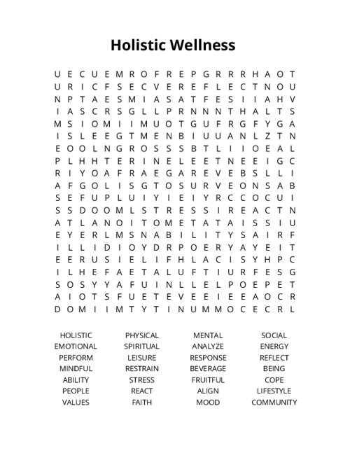 Holistic Wellness Crossword Puzzle
