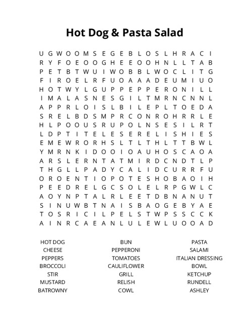 Hot Dog & Pasta Salad Crossword Puzzle