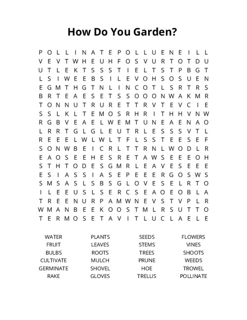 How Do You Garden? Crossword Puzzle