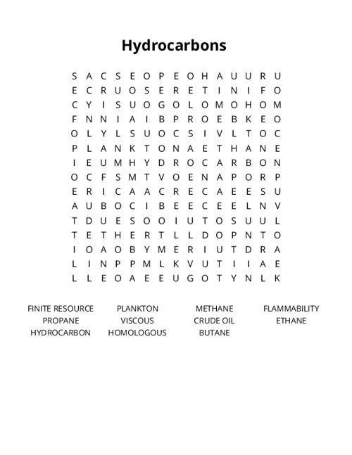 Hydrocarbons Word Search Puzzle
