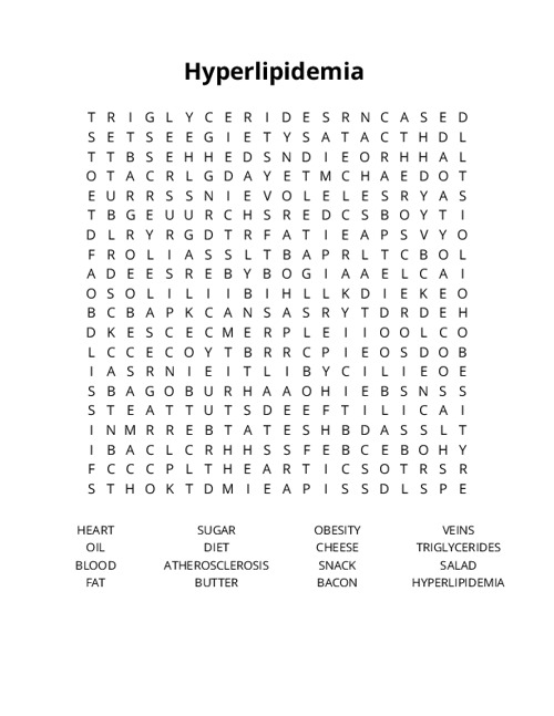 Hyperlipidemia Crossword Puzzle