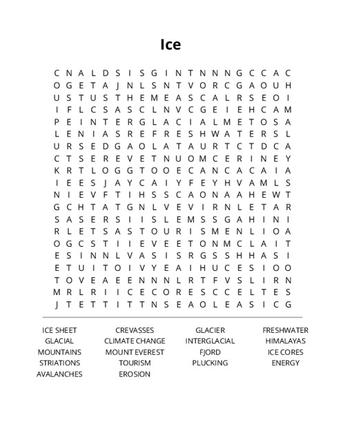 Ice Crossword Puzzle
