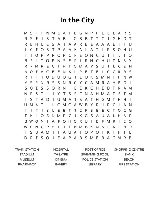 In the City Crossword Puzzle