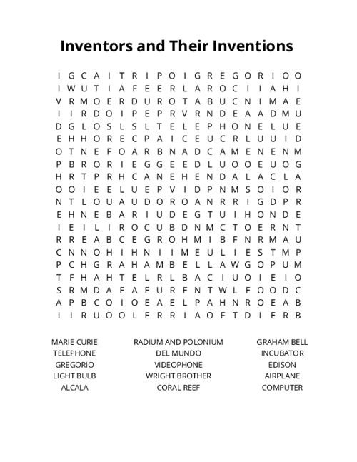 Inventors and Their Inventions Crossword Puzzle