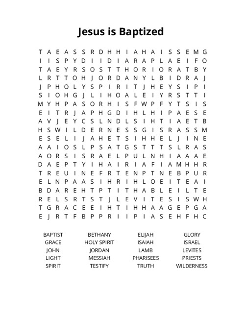 Jesus is Baptized Crossword Puzzle